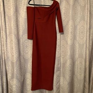 One-Shoulder Burgundy Long Dress
